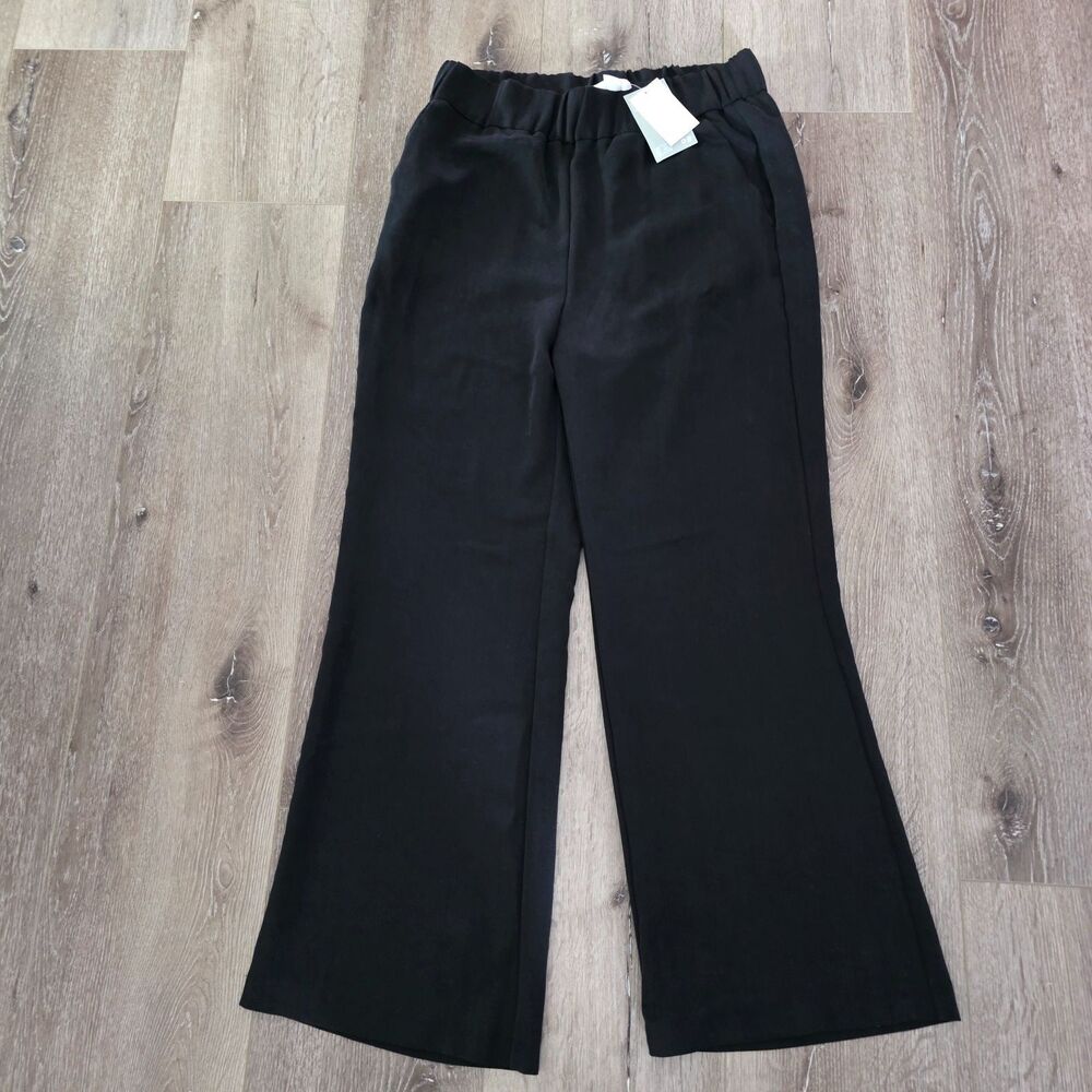 NWT H&M Womens Black Wide Leg Pants Elastic waist Tencel So SOFT Flowy Size L